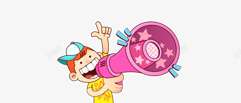 卡通图案png免抠素材_新图网 https://ixintu.com 儿童 卡通人物 喇叭 线条图
