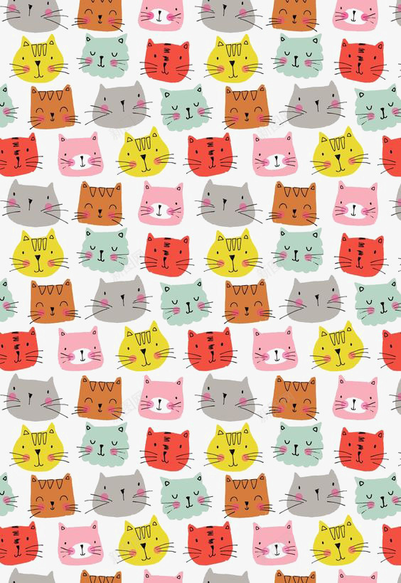 猫咪背景png免抠素材_新图网 https://ixintu.com 卡通 好多猫咪 彩色 彩色背景 手绘 红色猫咪 黄色猫咪