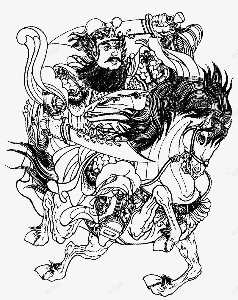 线描古代人物png免抠素材_新图网 https://ixintu.com 中国风 兵器 古典 古风 手绘 打仗 武侠 武侠古典 武将 线描