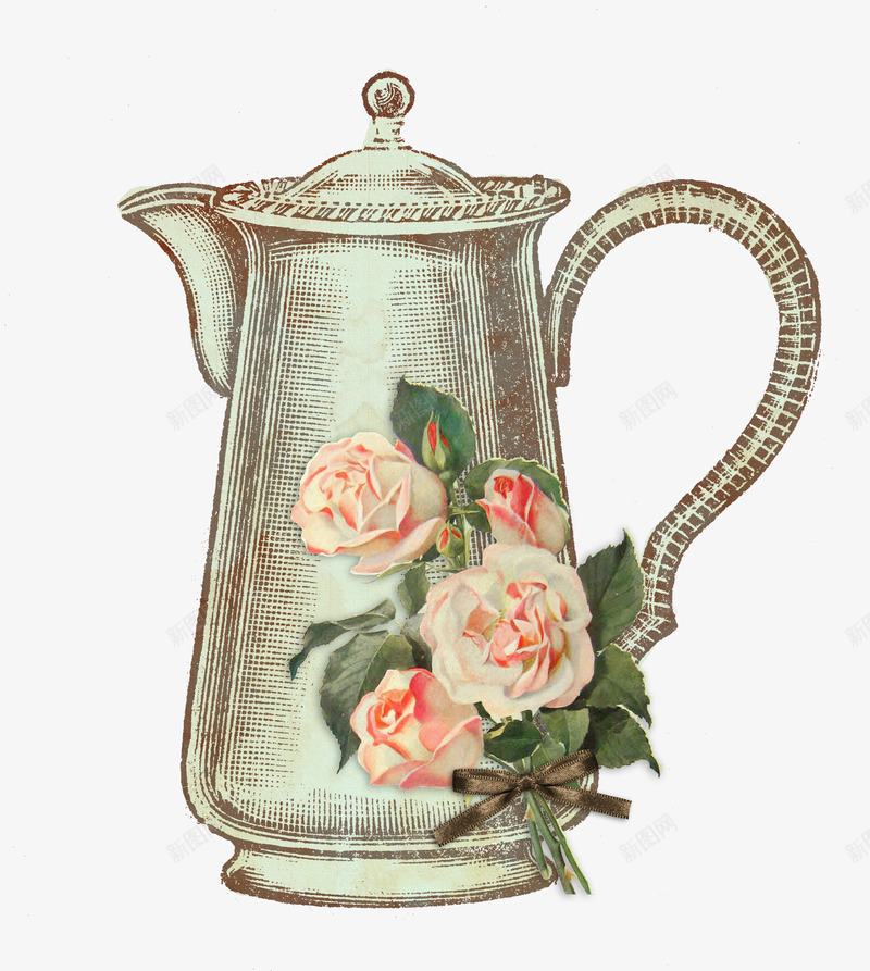 复古茶壶png免抠素材_新图网 https://ixintu.com 复古 怀旧 花朵 茶壶