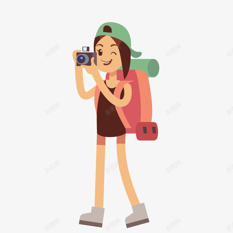 卡通外出旅游拍照女孩png免抠素材_新图网 https://ixintu.com 卡通人物 外出游玩 小女孩 拍照 拍照小人 旅游人物
