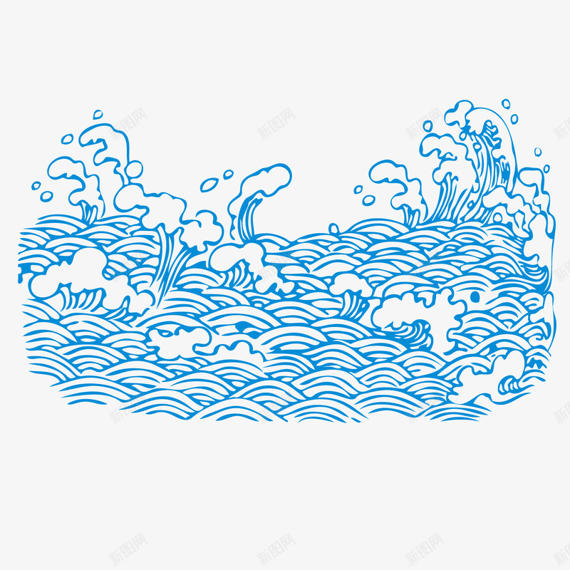 蓝色手绘潮水浪花海面png免抠素材_新图网 https://ixintu.com 手绘 浪花 海面 潮水 蓝色