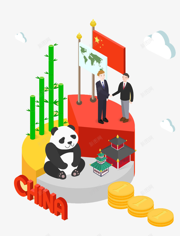 握手的人png免抠素材_新图网 https://ixintu.com 中国人 卡通 国旗 外国人 大熊猫 熊猫舍 红色台子