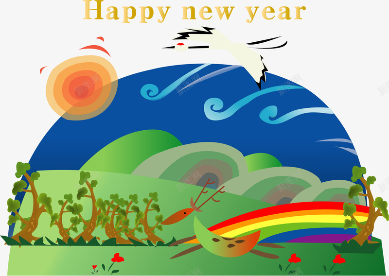新年png免抠素材_新图网 https://ixintu.com AI矢量素材 仙鹤 元素 免费PNG 小鹿 新年 装饰画