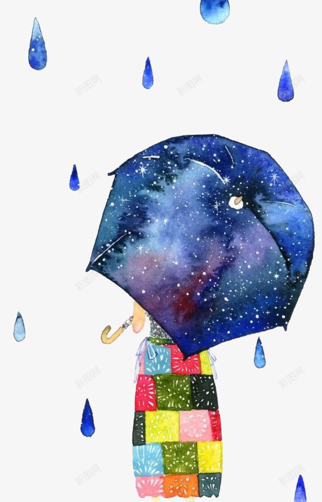 手绘下雨天png免抠素材_新图网 https://ixintu.com 下雨天 卡通人物 蓝色 雨伞