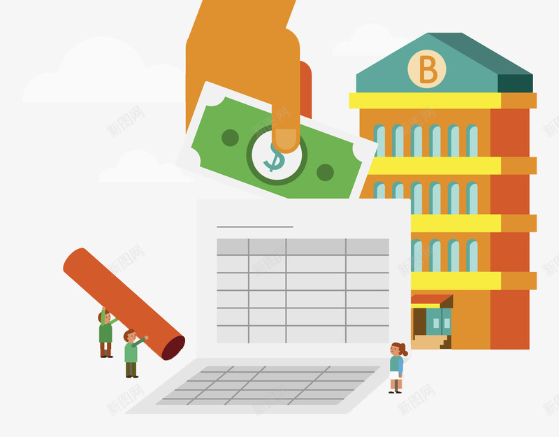 表格式收币口图png免抠素材_新图网 https://ixintu.com 创意 卡通 商务 手绘 橘色楼 英文字母 表格