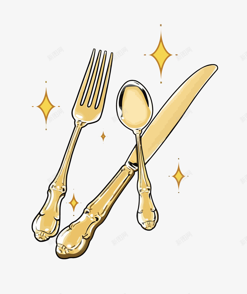 金餐具png免抠素材_新图网 https://ixintu.com 刀叉 刀叉PNG矢量图 刀叉免扣PNG图 刀叉图案 卡通 手绘 矢量刀叉 金 餐具