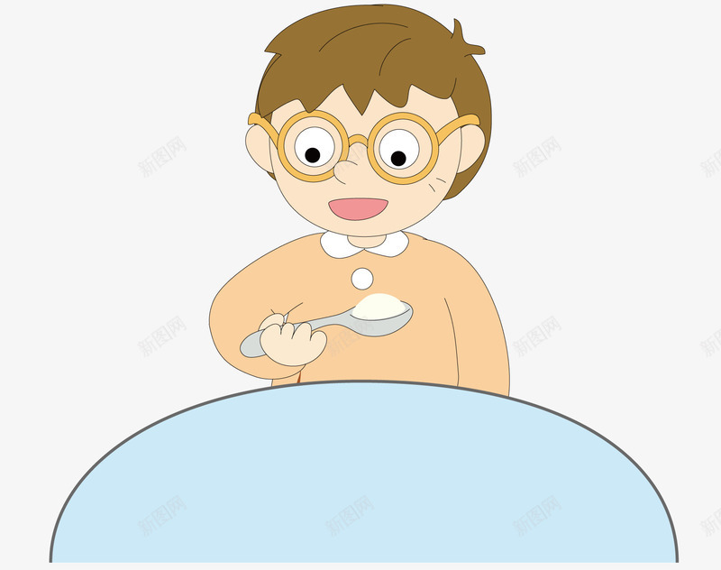 吃饭的小男孩矢量图ai免抠素材_新图网 https://ixintu.com 卡通 卡通男孩 可爱 吃饭 戴眼镜的男孩 男孩 矢量素材 矢量图