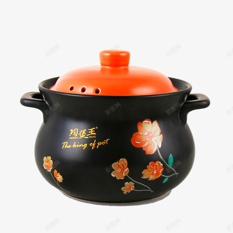橘色盖子的砂锅png免抠素材_新图网 https://ixintu.com 产品实物图 橘色盖子 砂锅 花纹