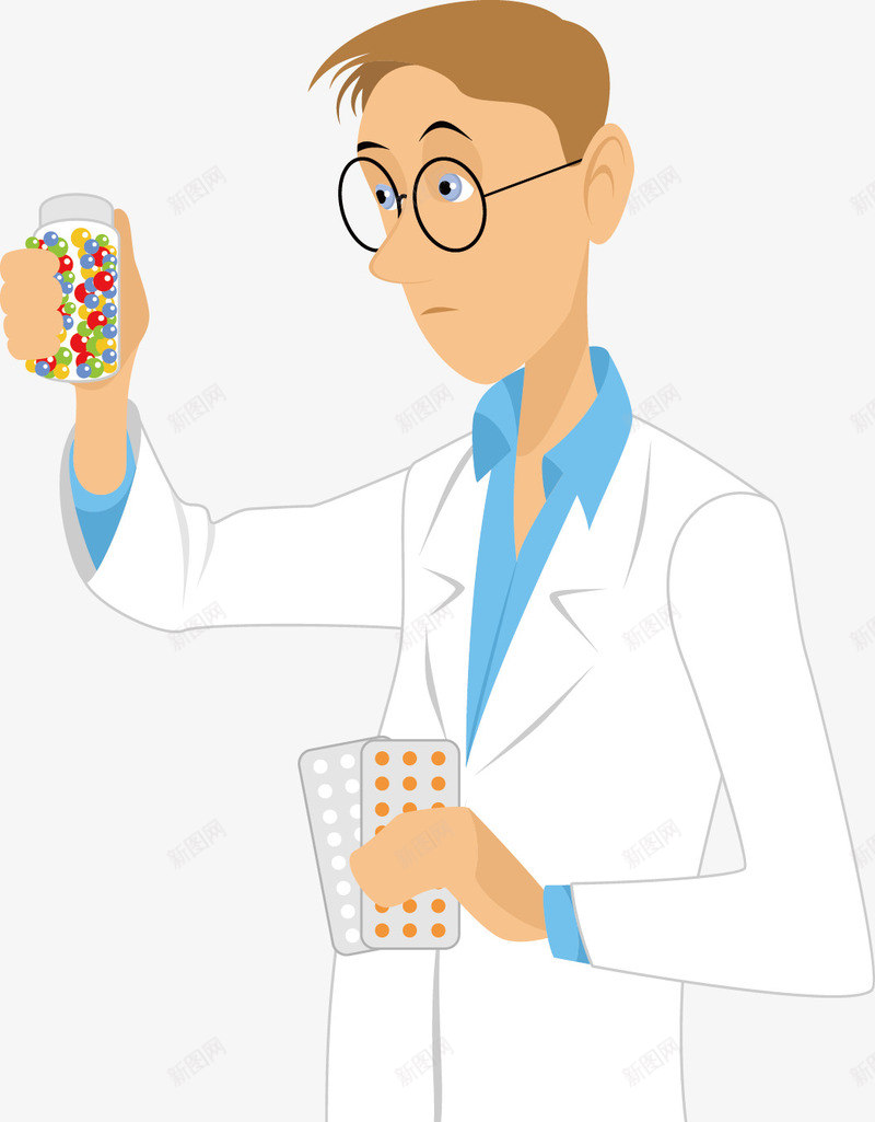 配药医师矢量图ai免抠素材_新图网 https://ixintu.com 专业人士 医护人士 卡通人物 药物 矢量图