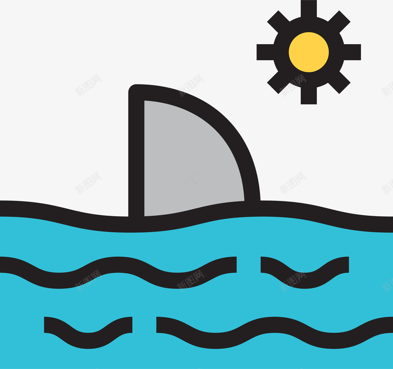 海域海洋矢量图图标eps_新图网 https://ixintu.com 卡通 危险 图标icon 大海 太阳 海洋 海洋动物 鲨鱼 鲨鱼鳍 矢量图