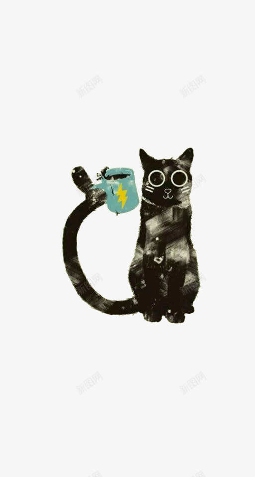 手绘猫和咖啡png免抠素材_新图网 https://ixintu.com 动物 手绘动物 猫咪 饮料 黑色