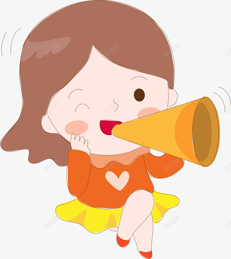手绘喇叭女孩png免抠素材_新图网 https://ixintu.com AI 卡通 可爱 喇叭 女孩 宣传 手绘 线条