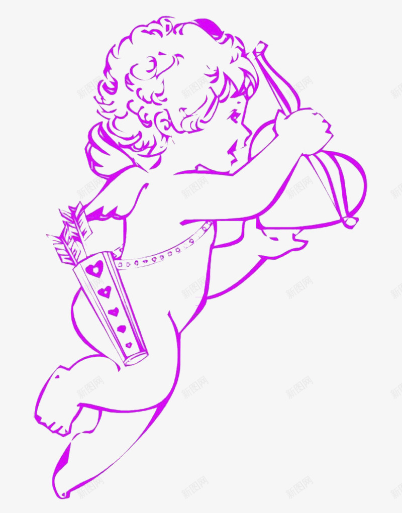 线描捧着心的丘比特png免抠素材_新图网 https://ixintu.com 丘比特 捧着心紫色 线描