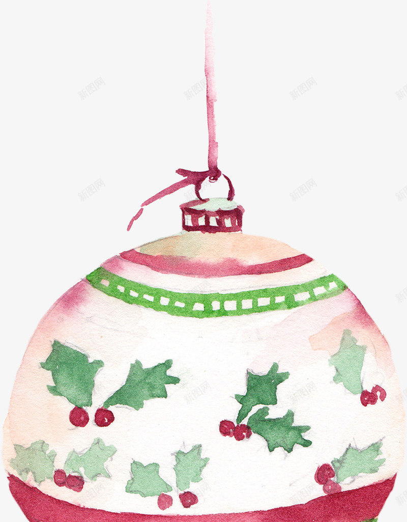 手绘圣诞球png免抠素材_新图网 https://ixintu.com 圣诞节装饰 水粉画 绳子 绿色装饰 节日元素