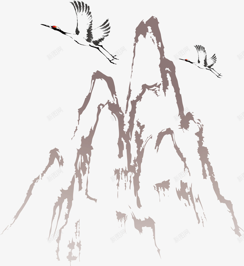 手绘水墨画动物仙鹤大山png免抠素材_新图网 https://ixintu.com 仙鹤 动物 大山 手绘 水墨画