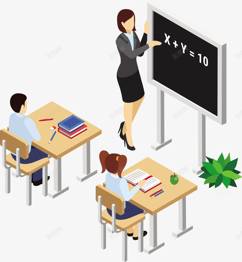 正在上课的老师和学生矢量图eps免抠素材_新图网 https://ixintu.com 学生 老师 老师png 老师矢量图 课桌 矢量图