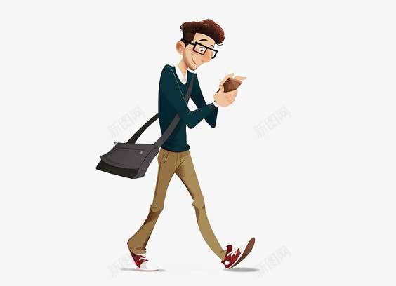 白领卡通男生png免抠素材_新图网 https://ixintu.com IT男 手绘男生 斜挎包 眼镜男