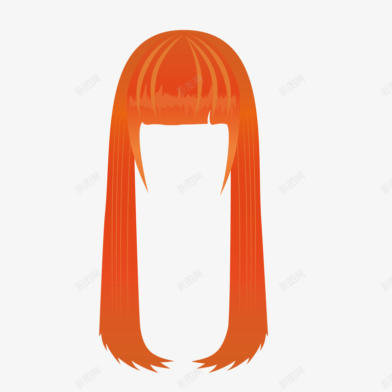 橘色齐刘海假发png免抠素材_新图网 https://ixintu.com 卡通 女假发 橘色