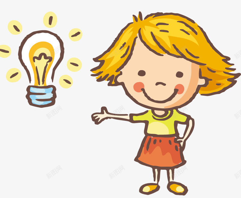 新想法的女孩png免抠素材_新图网 https://ixintu.com 可爱的 女孩 插图 新想法 灯泡 灵光一现 灵光一闪 黄色的