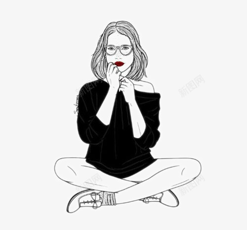 戴眼镜的女子插画png免抠素材_新图网 https://ixintu.com 人物插画 手绘插画 插画 线描插画 肖像速写
