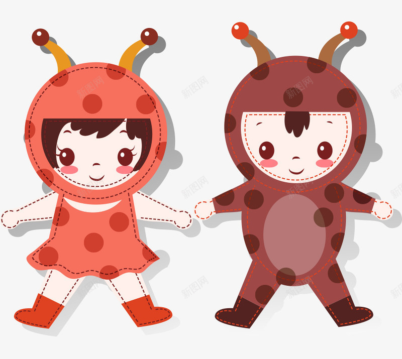 卡通手绘可爱昆虫服装孩子矢量图ai免抠素材_新图网 https://ixintu.com 卡通的人物 可爱的孩子 手绘的孩子 昆虫服装的孩子 矢量图