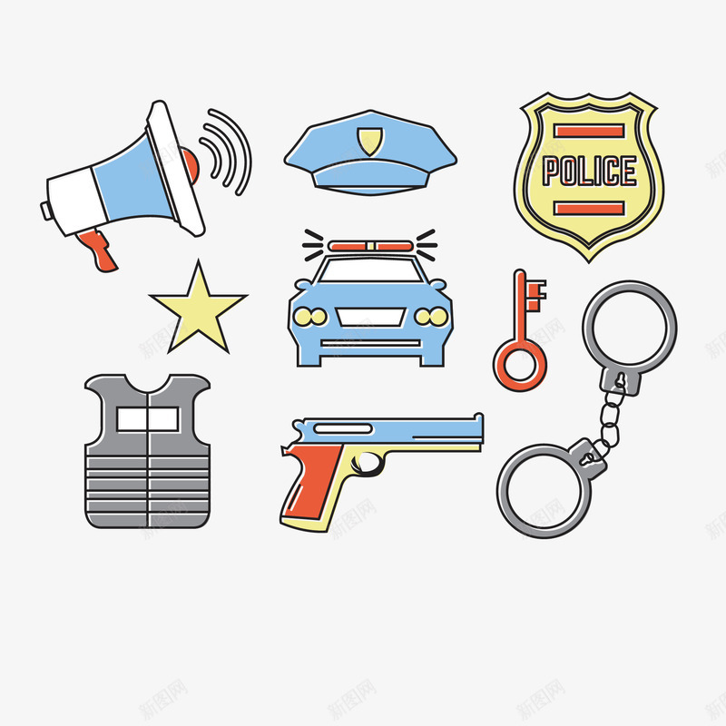 警车喇叭和手枪png免抠素材_新图网 https://ixintu.com 喇叭 警车 钥匙