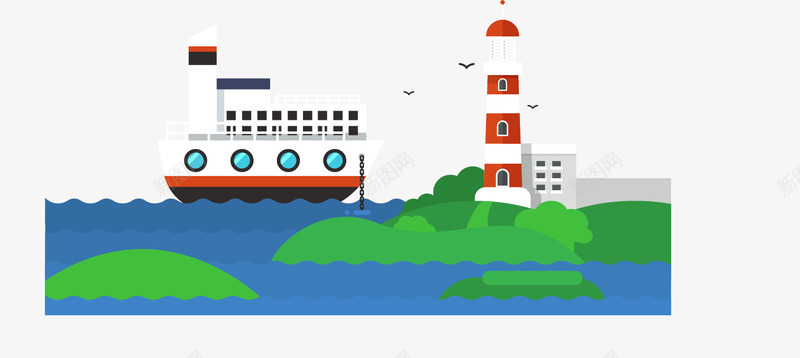 海上巨轮矢量图ai免抠素材_新图网 https://ixintu.com 卡通轮船 大海 扁平化 海鸥 灯塔 矢量素材 矢量图