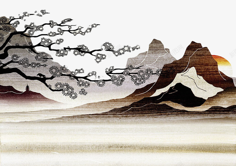 唯美手绘山顶阳光png免抠素材_新图网 https://ixintu.com 唯美 太阳 手绘 旭日东升 树枝 花卉 阳光