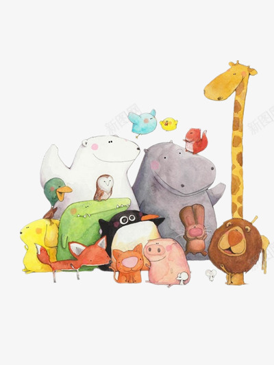 插画png免抠素材_新图网 https://ixintu.com 小猪 彩色 河马 狐狸 装饰 长颈鹿