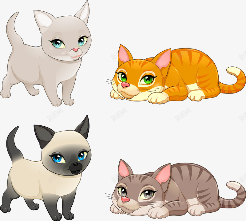 手绘猫咪矢量图ai免抠素材_新图网 https://ixintu.com 卡通 手绘 手绘猫狗 暹罗猫 猫咪 猫简笔画 矢量图 黄色猫咪