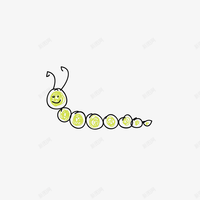 手绘毛毛虫png免抠素材_新图网 https://ixintu.com 儿童图画 手绘图 插图可爱 昆虫 毛毛虫 绿色虫