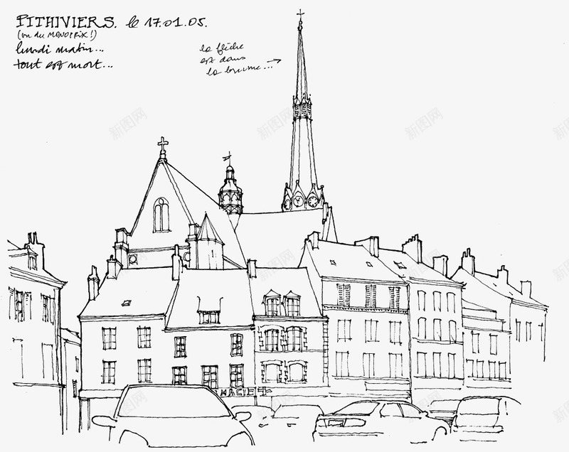 卡通手绘线描png免抠素材_新图网 https://ixintu.com 卡通 卡通场景 场景 手绘 风景线描