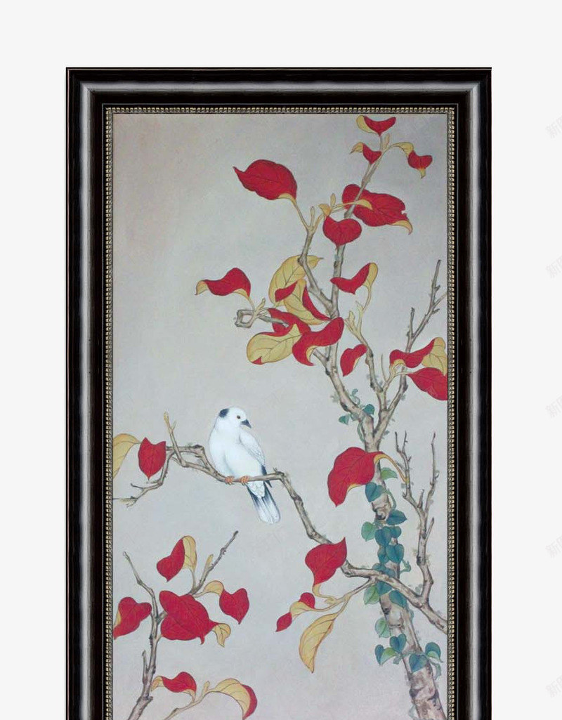 中式鸟上枝头图案黑色框壁画png免抠素材_新图网 https://ixintu.com 中式壁画 鸟上枝头 黑框