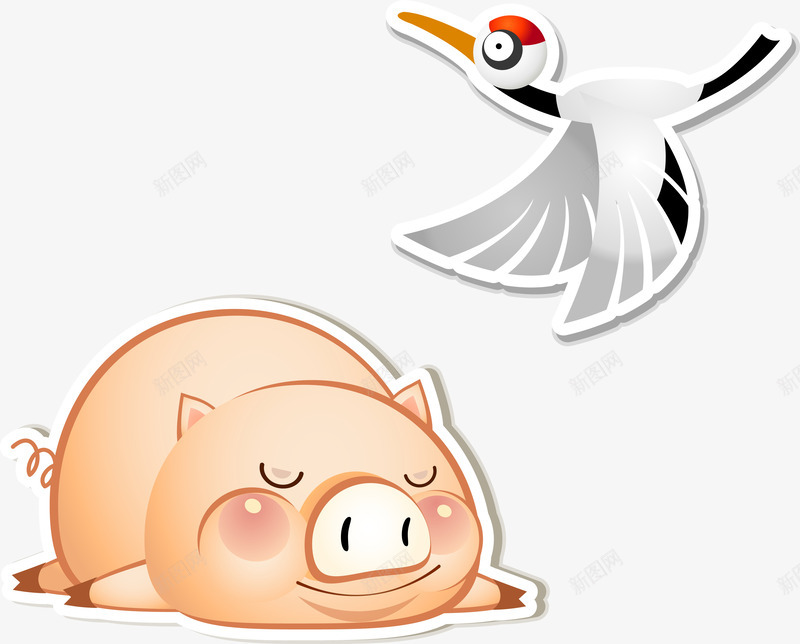 睡觉的小猪矢量图ai免抠素材_新图网 https://ixintu.com 仙鹤 小猪 粉色 矢量图