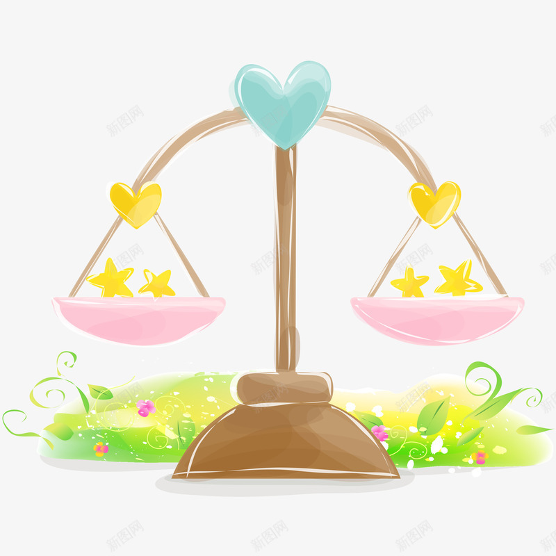 卡通版手绘的天平png免抠素材_新图网 https://ixintu.com 五角星 公平正义的天平 卡通手绘 天平 天平砝码 植物 水平称 爱心 绿叶手绘植物 绿植 装饰图