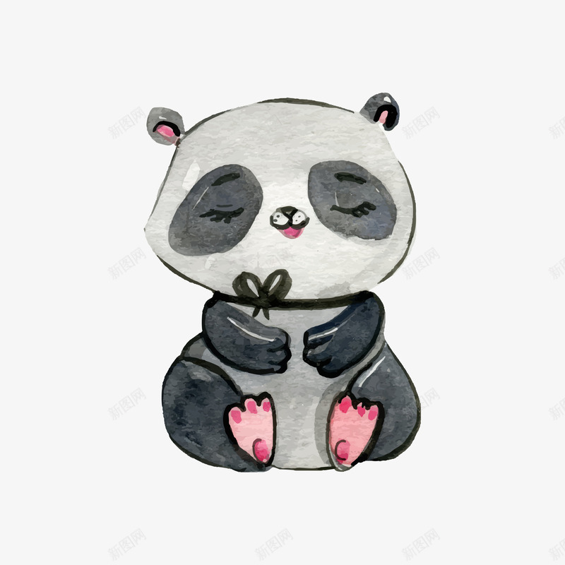 水彩熊猫png免抠素材_新图网 https://ixintu.com 可爱 坐姿 手绘 灰色