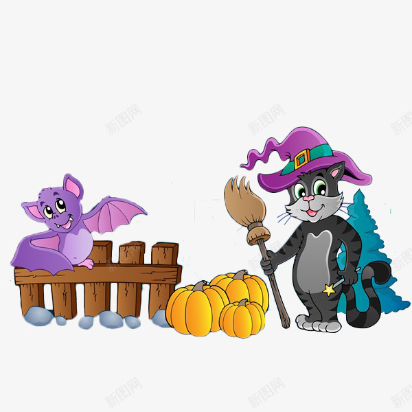 卡通猫咪戴着魔法帽png免抠素材_新图网 https://ixintu.com 万圣节 南瓜 卡通女巫 女巫 扫帚 插画 漫画 猫咪 童话 蝙蝠 魔法 魔法扫帚