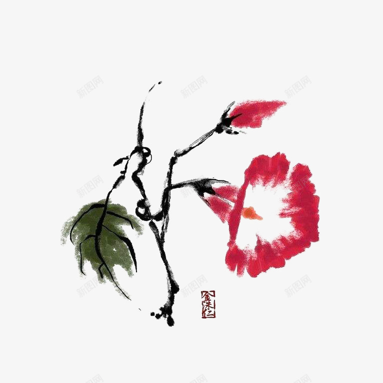 水墨红色牵牛花png免抠素材_新图网 https://ixintu.com 中国风 唯美 喇叭花 插图 水墨 水墨牵牛花 牵牛花 设计