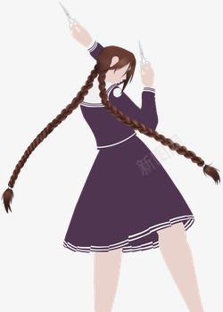 一个女孩子拿着剪刀png免抠素材_新图网 https://ixintu.com 剪贴图 可爱 校服 紫色 裙子