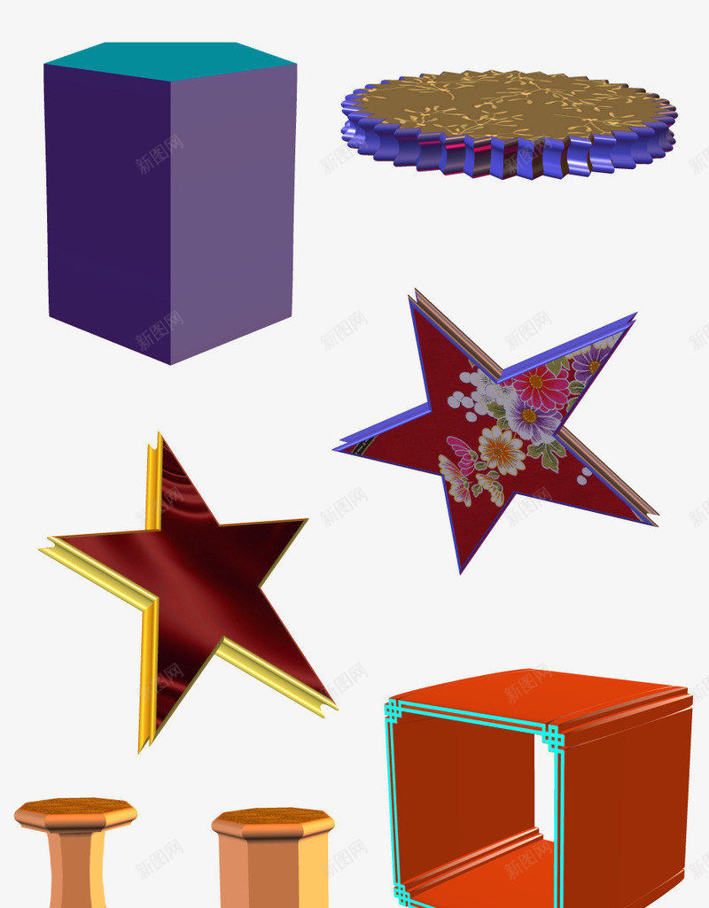 炫彩五角星系列饰品png免抠素材_新图网 https://ixintu.com 圆柱 彩色方櫈 花色贴图 装饰坐垫
