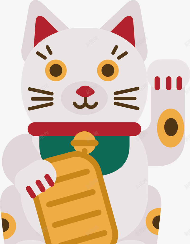 招财猫矢量图ai免抠素材_新图网 https://ixintu.com 可爱 手绘 招手 招财猫 猫咪 红色耳朵 胡须 矢量图