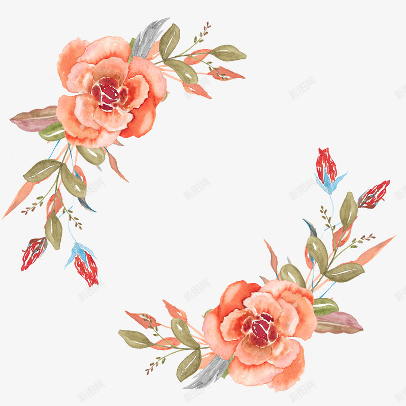 两朵花简图png免抠素材_新图网 https://ixintu.com 叶子 橘色 简图 花朵