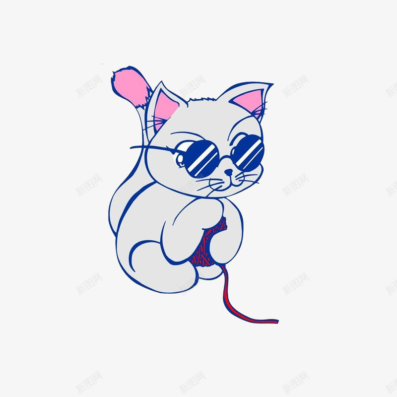 抓毛线的眼镜猫png免抠素材_新图网 https://ixintu.com 卡通 可爱 小猫抓 戴眼镜 戴眼镜的猫 抓毛线 灰猫 粉色耳朵