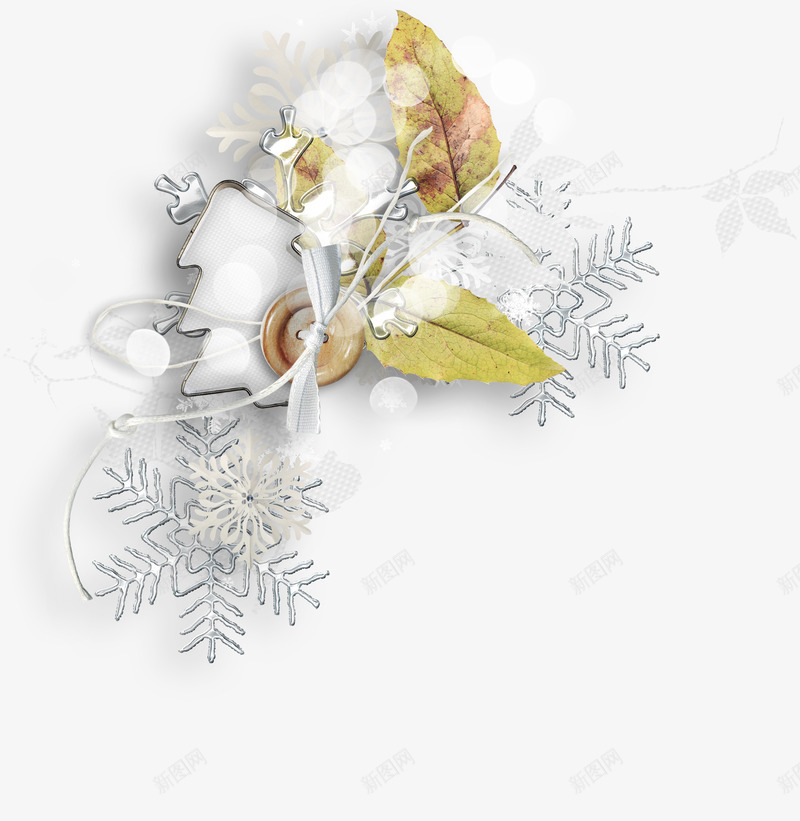 圣诞树雪花png免抠素材_新图网 https://ixintu.com 叶子 圣诞树 扣子 绳子 雪花