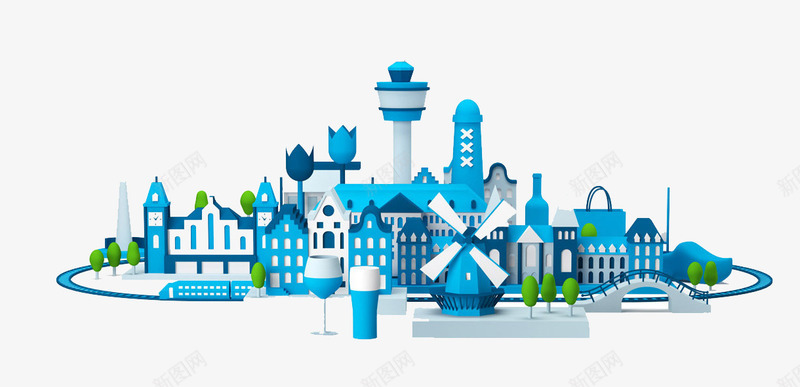 卡通环形城市城堡png免抠素材_新图网 https://ixintu.com 卡通环形建筑 城堡 城市