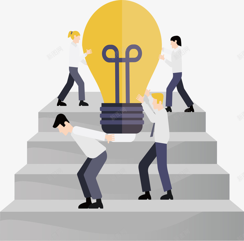 背着灯泡上台阶矢量图ai免抠素材_新图网 https://ixintu.com 上台阶 台阶 商务团队 梯级 矢量png 矢量图 背着灯泡 阶梯
