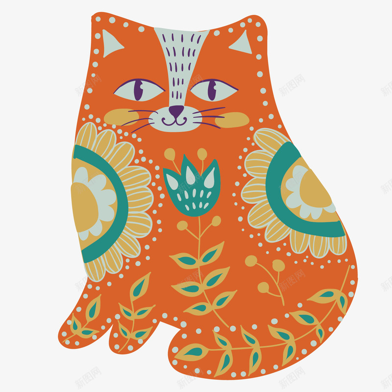 橙色猫咪手绘矢量图ai免抠素材_新图网 https://ixintu.com 卡通 大眼睛 彩色 手绘 橙色 民族风 猫咪 简单 矢量图