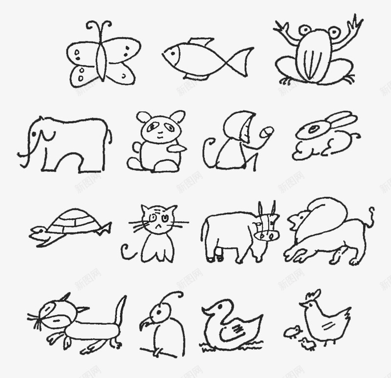 儿童简笔画png免抠素材_新图网 https://ixintu.com 儿童 多样化 幼儿 狐狸 猫咪 猴子 画画 简笔画 蝴蝶 鱼儿