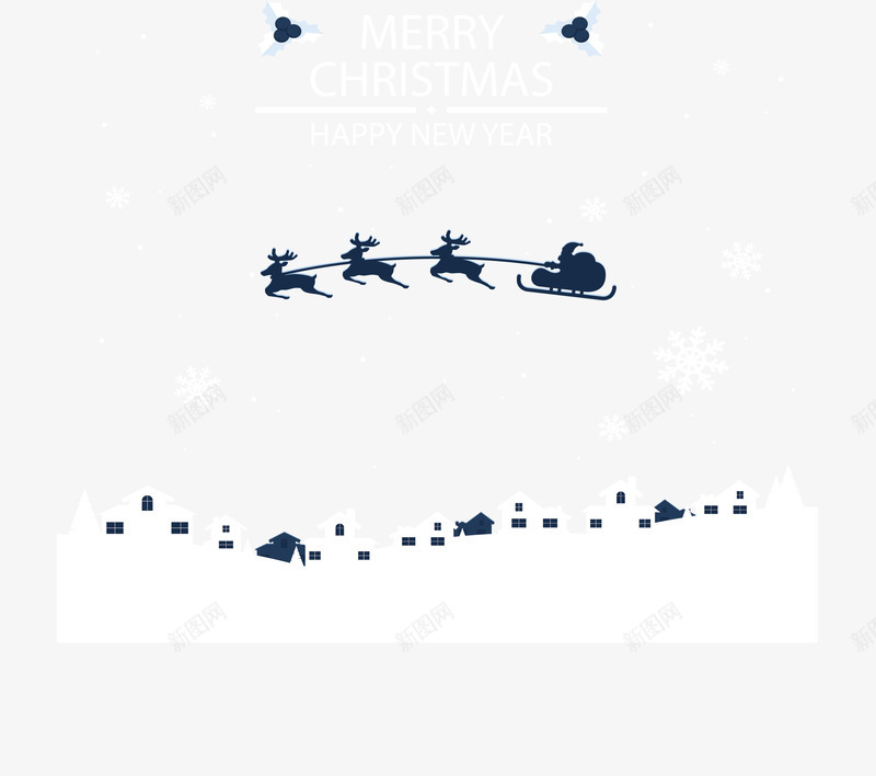 空中的驯鹿车png免抠素材_新图网 https://ixintu.com 圣诞夜 圣诞节 洁白雪花 矢量png 送礼物 雪地